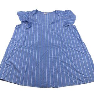 Old Navy Women's Size Small Top V-Neck Ruffle Sleeve Striped Blue White Preowned